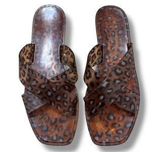 Anthropologie Matisse Villa Jelly Slides 10 Leopard Brown Coastal Cool Sandals